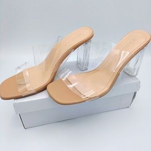 Clear Strap Chunky Heeled Sandal Mules